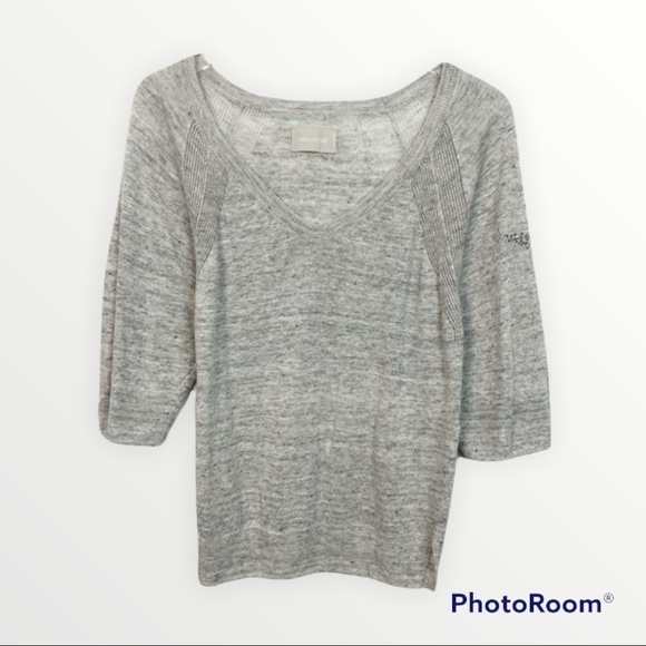NEW ZADIG & VOLTAIRE Gray 100% Linen Short Sleeve Embellished Sweater, Size M - Picture 5 of 7